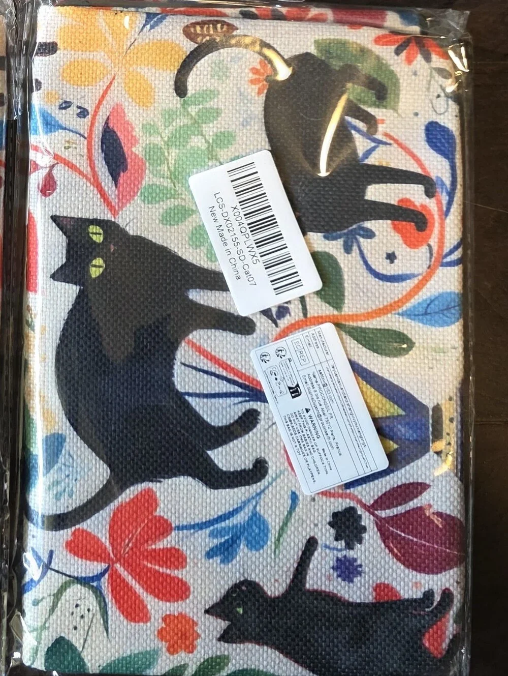Black Cat Floral Canvas Zippered Pouch  Tablet Case Book Sleeve Cover NWT Gift